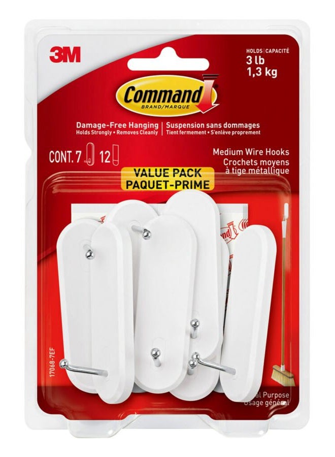 Command Wire Hooks Value Pack, Medium, White, 7-Hooks (17068-7ES) - Image 1