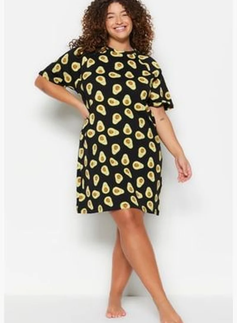 trendyol Multicolored Avocado Patterned Knitted T-Shirt Nightgown TBBSS23AI00014