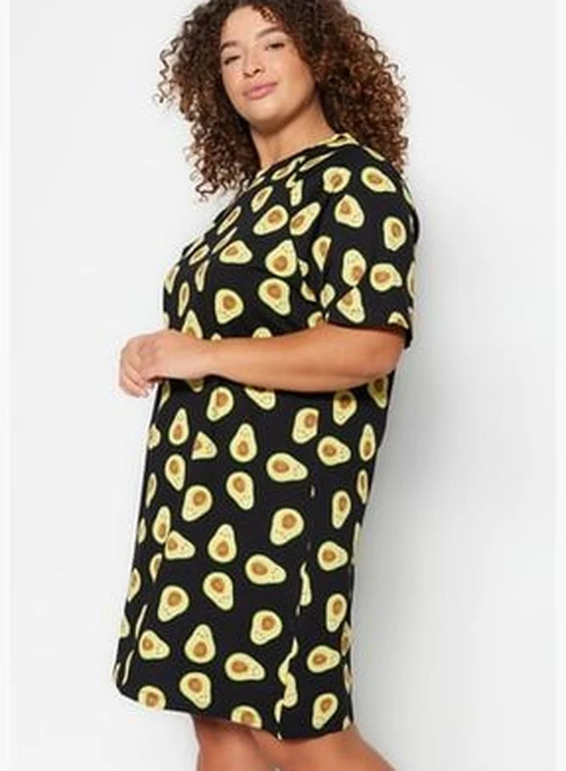 trendyol Multicolored Avocado Patterned Knitted T-Shirt Nightgown TBBSS23AI00014