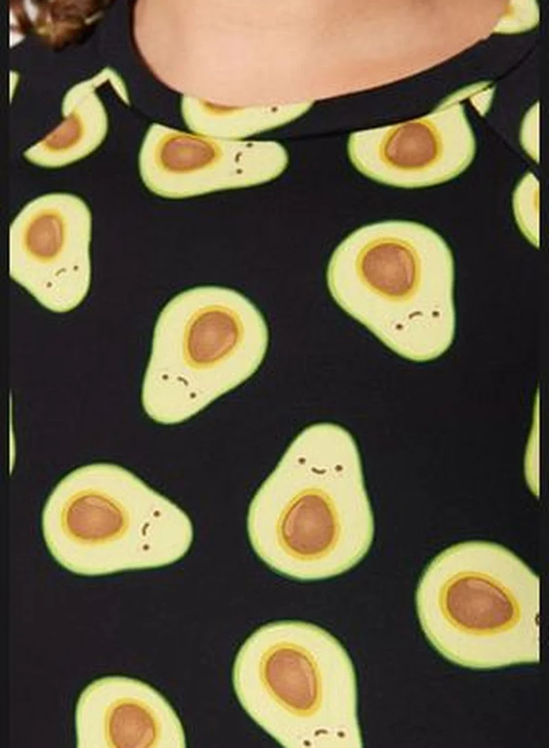 trendyol Multicolored Avocado Patterned Knitted T-Shirt Nightgown TBBSS23AI00014