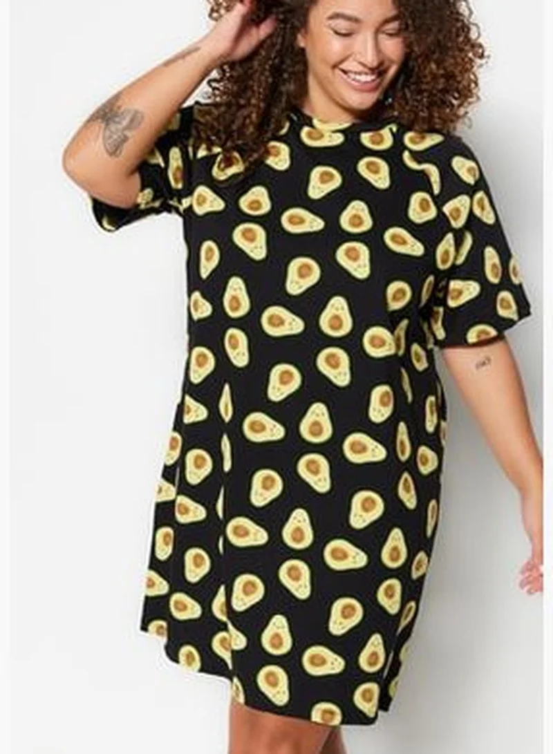 trendyol Multicolored Avocado Patterned Knitted T-Shirt Nightgown TBBSS23AI00014