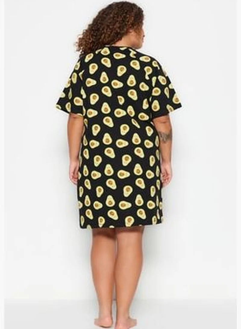 trendyol Multicolored Avocado Patterned Knitted T-Shirt Nightgown TBBSS23AI00014