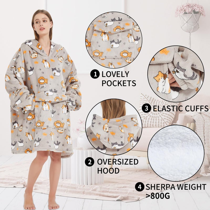 Fiosnow Cat Blanket Hoodies for Women and Men Adult Oversize Wearable Blanket Hoodies for Soft and Warm - Image 3