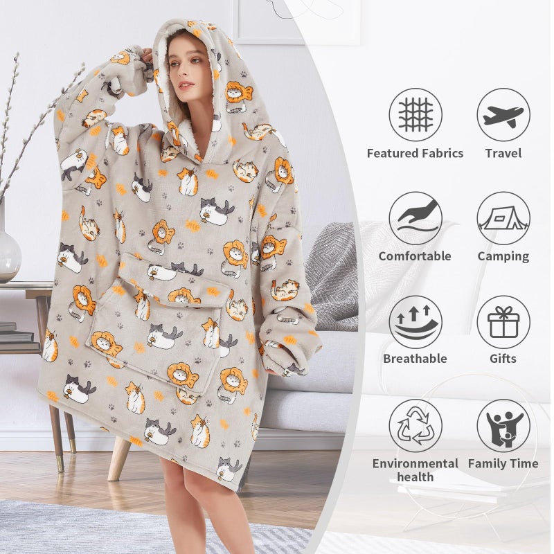 Fiosnow Cat Blanket Hoodies for Women and Men Adult Oversize Wearable Blanket Hoodies for Soft and Warm - Image 2