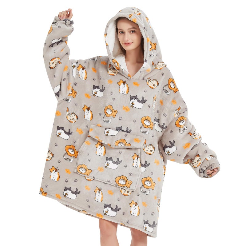 Fiosnow Cat Blanket Hoodies for Women and Men Adult Oversize Wearable Blanket Hoodies for Soft and Warm - Image 1