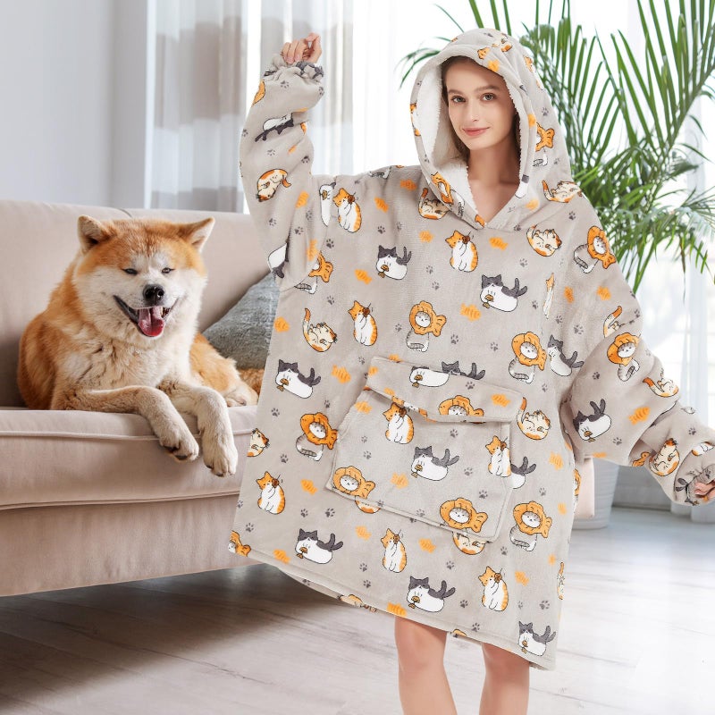 Fiosnow Cat Blanket Hoodies for Women and Men Adult Oversize Wearable Blanket Hoodies for Soft and Warm - Image 4