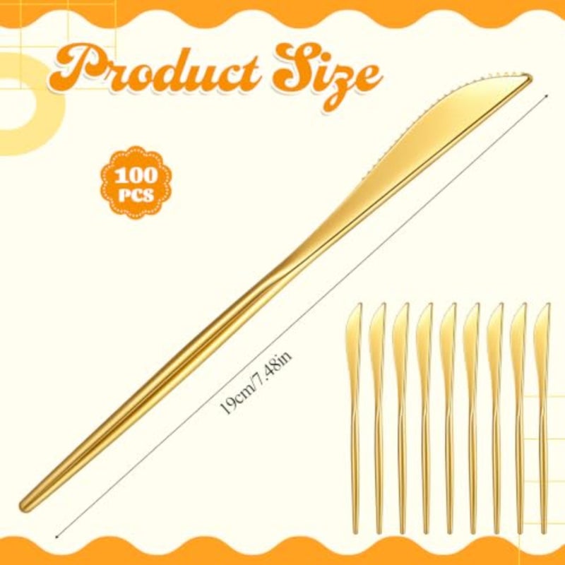 100 Pcs Gold Plastic Knives, Gold Plastic Silverware, Novelty Modern Flatware, Elegant Golds Silverware Disposable Utensils Set, Heavy Duty Disposable Knives Dinnerware for Weddings, Parties, Events - Image 2