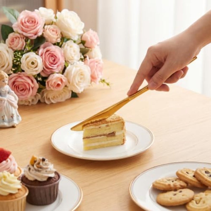 100 Pcs Gold Plastic Knives, Gold Plastic Silverware, Novelty Modern Flatware, Elegant Golds Silverware Disposable Utensils Set, Heavy Duty Disposable Knives Dinnerware for Weddings, Parties, Events - Image 4