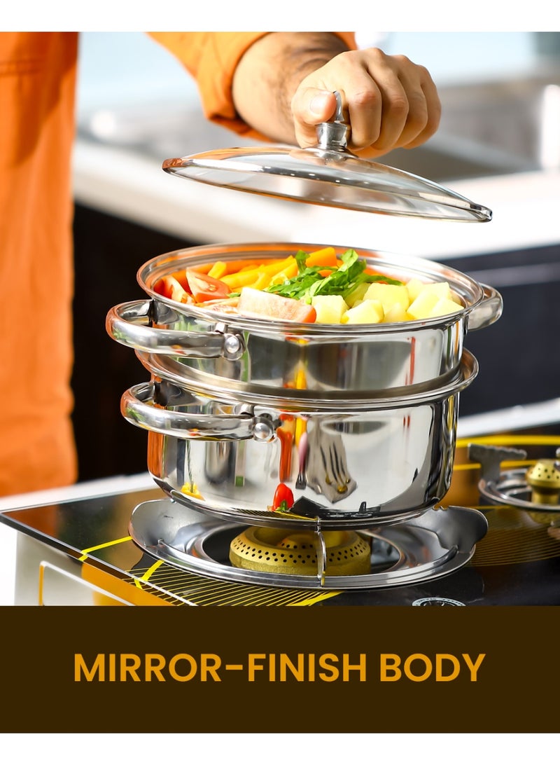 ديلكاسا قدر بخار ديلكاسا 2 طبقة من الفولاذ المقاوم للصدأ بغطاء زجاجي 22 سم 3.0 لتر - Image 2