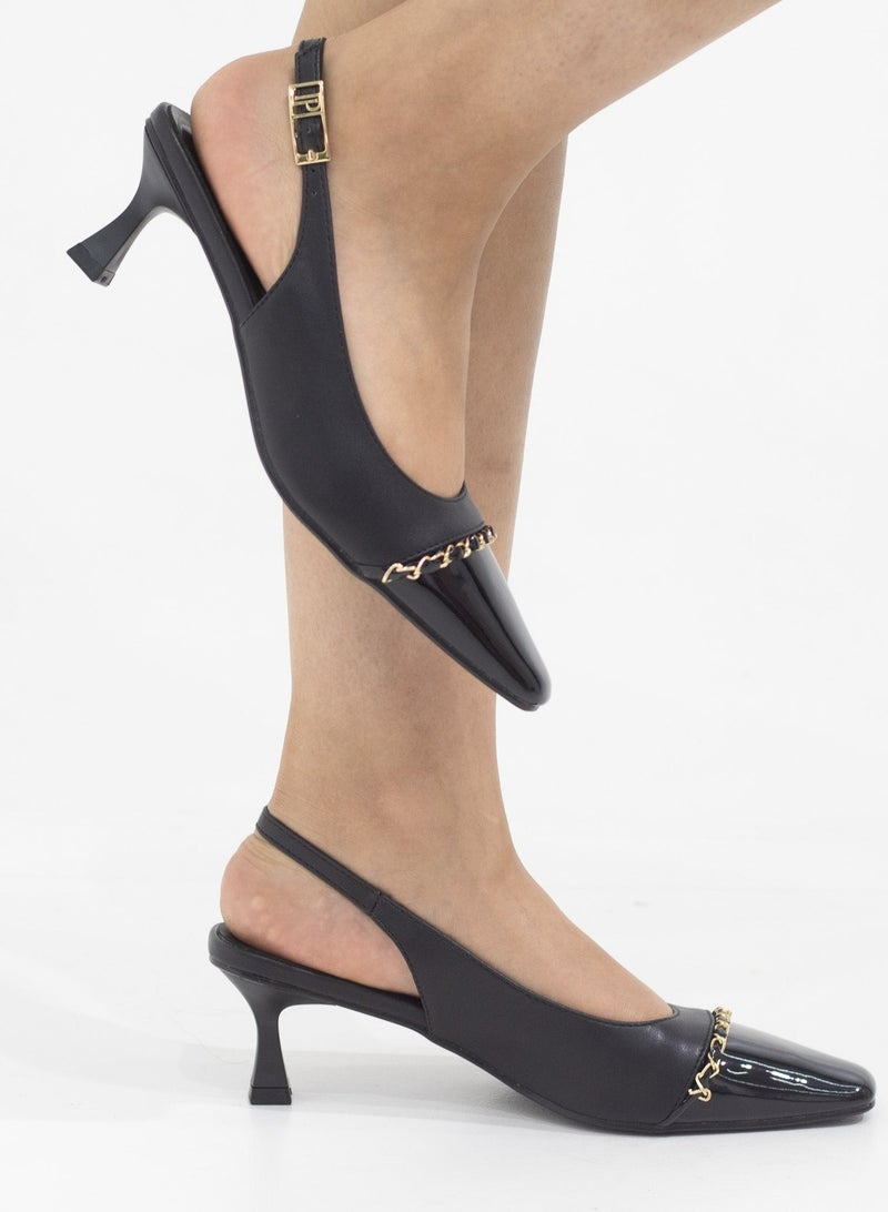 LAMARAPARIS Galaxy 5.5cm heel sling back with chain detail black  - Image 1