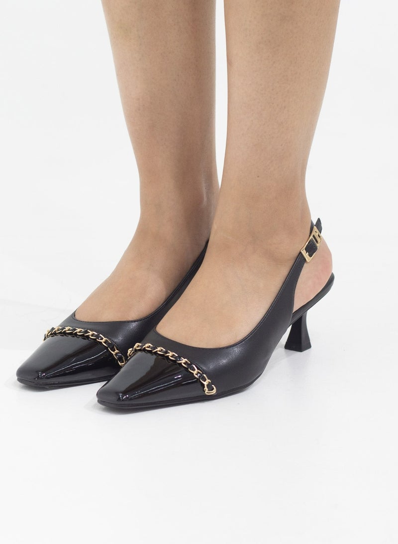 LAMARAPARIS Galaxy 5.5cm heel sling back with chain detail black  - Image 2