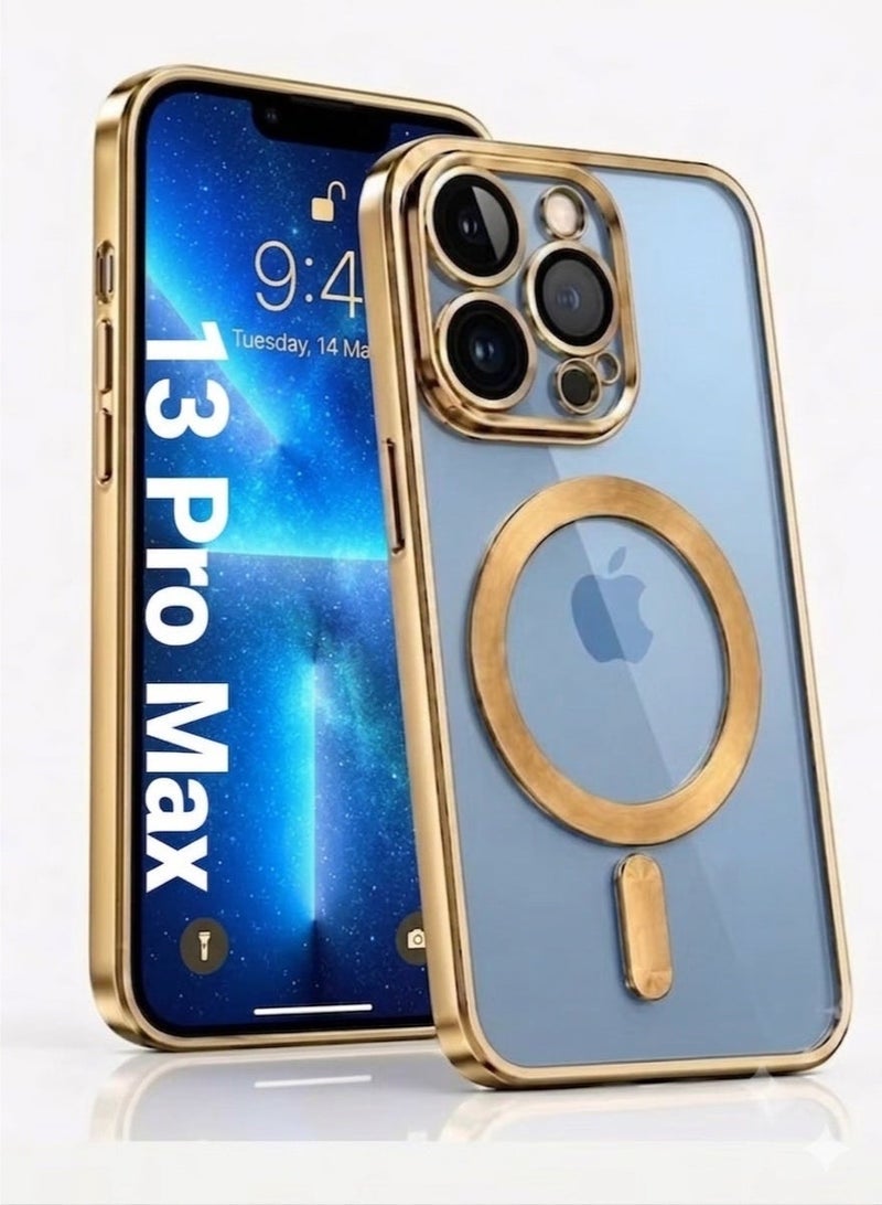MagSafe Magnetic Clear Case for Apple iPhone 13 Pro Max 6.7 inch – Slim Shockproof Protective Cover Camera Lens Protection - Gold - Image 1