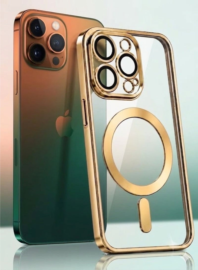 MagSafe Magnetic Clear Case for Apple iPhone 13 Pro Max 6.7 inch – Slim Shockproof Protective Cover Camera Lens Protection - Gold - Image 3