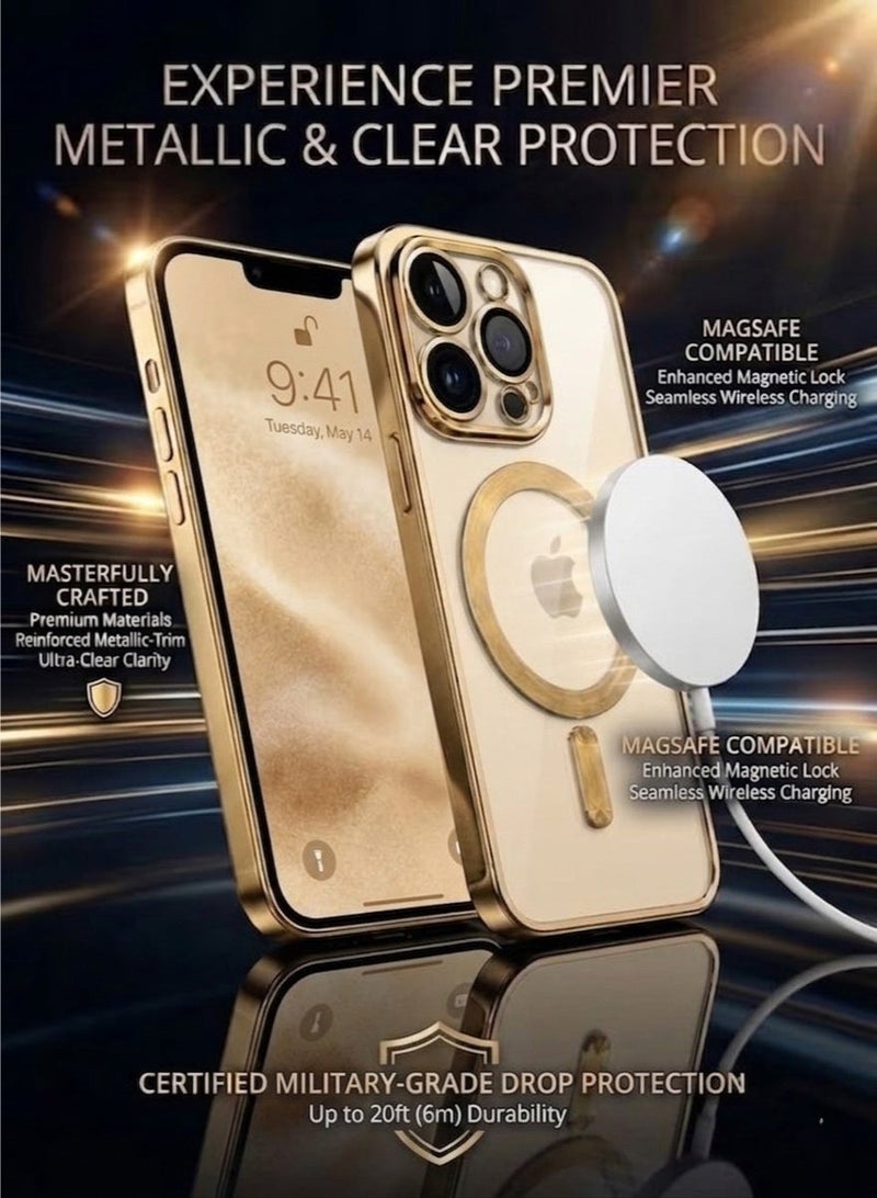 MagSafe Magnetic Clear Case for Apple iPhone 13 Pro Max 6.7 inch – Slim Shockproof Protective Cover Camera Lens Protection - Gold - Image 5
