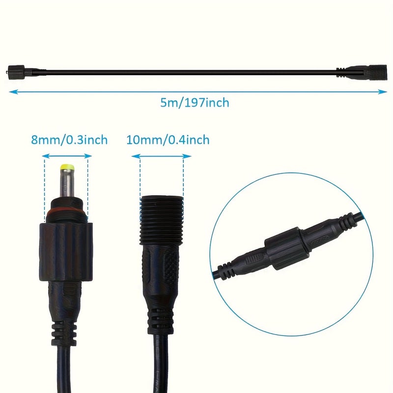 16.4Ft 5M DC 5.5x2.1mm Extension Cable 1pc for Solar Lights Long Distance - Image 3