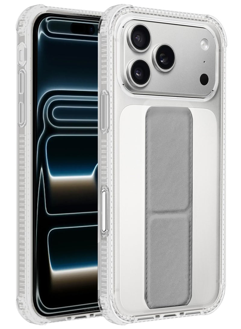 CATANES Finger Grip Clear Case Cover for iPhone 17 Pro Max - Kickstand Car Magnetic Holder Multi-function Protective Two-in-one Case - Grey - Image 5