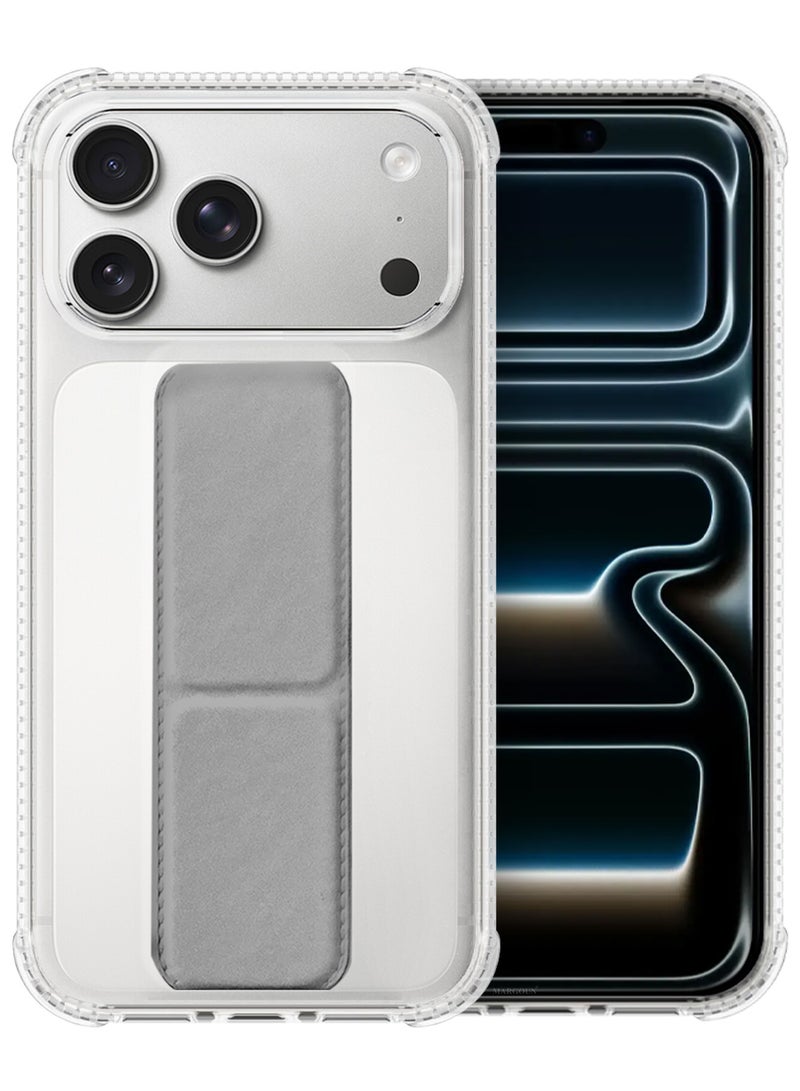 CATANES Finger Grip Clear Case Cover for iPhone 17 Pro Max - Kickstand Car Magnetic Holder Multi-function Protective Two-in-one Case - Grey - Image 4