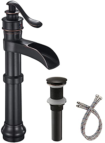 BATHFINESSE Bathfiness Bathroom Faucets Oil Rubbed Bronze Waterfall Farmhouse Tall Above Counter Faucet for Bathroom Sink 1 Hole Single Handle with Pop Up Drain Stopper Supply Lines - Image 1