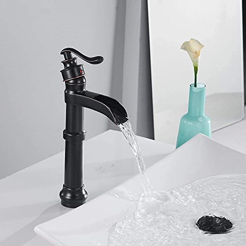BATHFINESSE Bathfiness Bathroom Faucets Oil Rubbed Bronze Waterfall Farmhouse Tall Above Counter Faucet for Bathroom Sink 1 Hole Single Handle with Pop Up Drain Stopper Supply Lines - Image 4