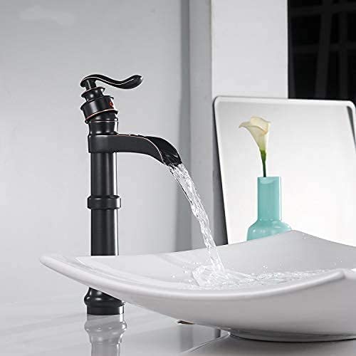BATHFINESSE Bathfiness Bathroom Faucets Oil Rubbed Bronze Waterfall Farmhouse Tall Above Counter Faucet for Bathroom Sink 1 Hole Single Handle with Pop Up Drain Stopper Supply Lines - Image 2