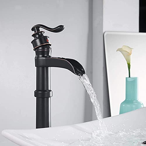 BATHFINESSE Bathfiness Bathroom Faucets Oil Rubbed Bronze Waterfall Farmhouse Tall Above Counter Faucet for Bathroom Sink 1 Hole Single Handle with Pop Up Drain Stopper Supply Lines - Image 5