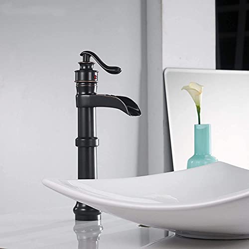 BATHFINESSE Bathfiness Bathroom Faucets Oil Rubbed Bronze Waterfall Farmhouse Tall Above Counter Faucet for Bathroom Sink 1 Hole Single Handle with Pop Up Drain Stopper Supply Lines - Image 3