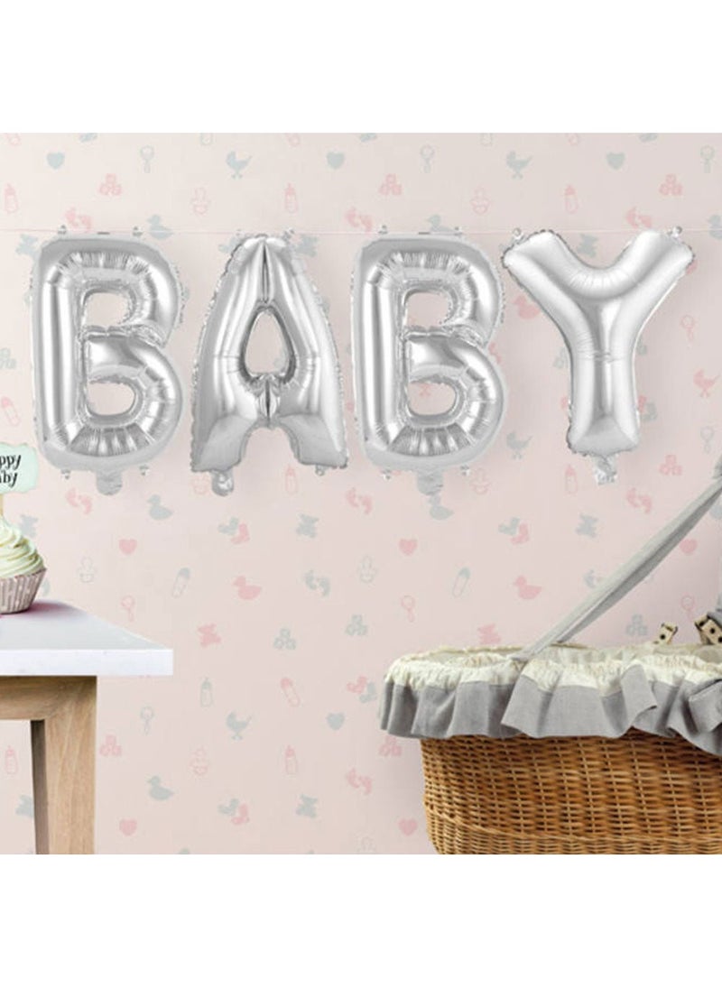Folat Baby Balloon Banner Silver Foil 36cm 4-Pack