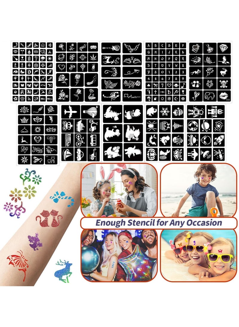 Generic Temporary Glitter Tattoos Kids, 32 Glitter Colors and 6 Fluorescent Colors, 209 Stencils,2 diamond stickers,3 Glue, 5 Brushes, Adults and Kids Arts Glitter Kit, Wonderful Holiday Gifts for Girls Boys  - Image 3
