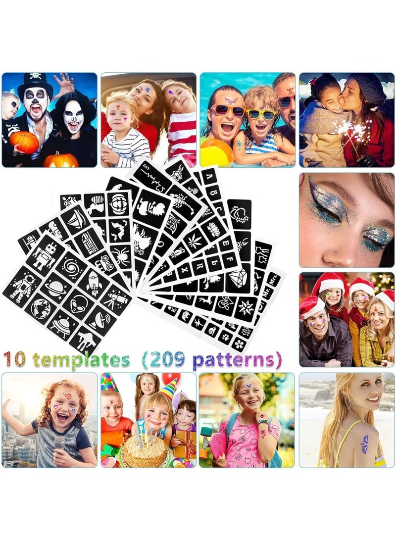 Generic Temporary Glitter Tattoos Kids, 32 Glitter Colors and 6 Fluorescent Colors, 209 Stencils,2 diamond stickers,3 Glue, 5 Brushes, Adults and Kids Arts Glitter Kit, Wonderful Holiday Gifts for Girls Boys  - Image 5