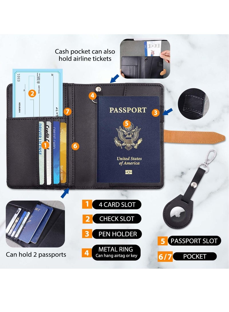 KASTWAVE Passport Holder with Airtag Slot, Airtag Passport Wallet for Men,  Mulit-Purpose RFID Blocking Slim Leather Passport Holder Case Family for Travel Anti-Lost (Black) - Image 3