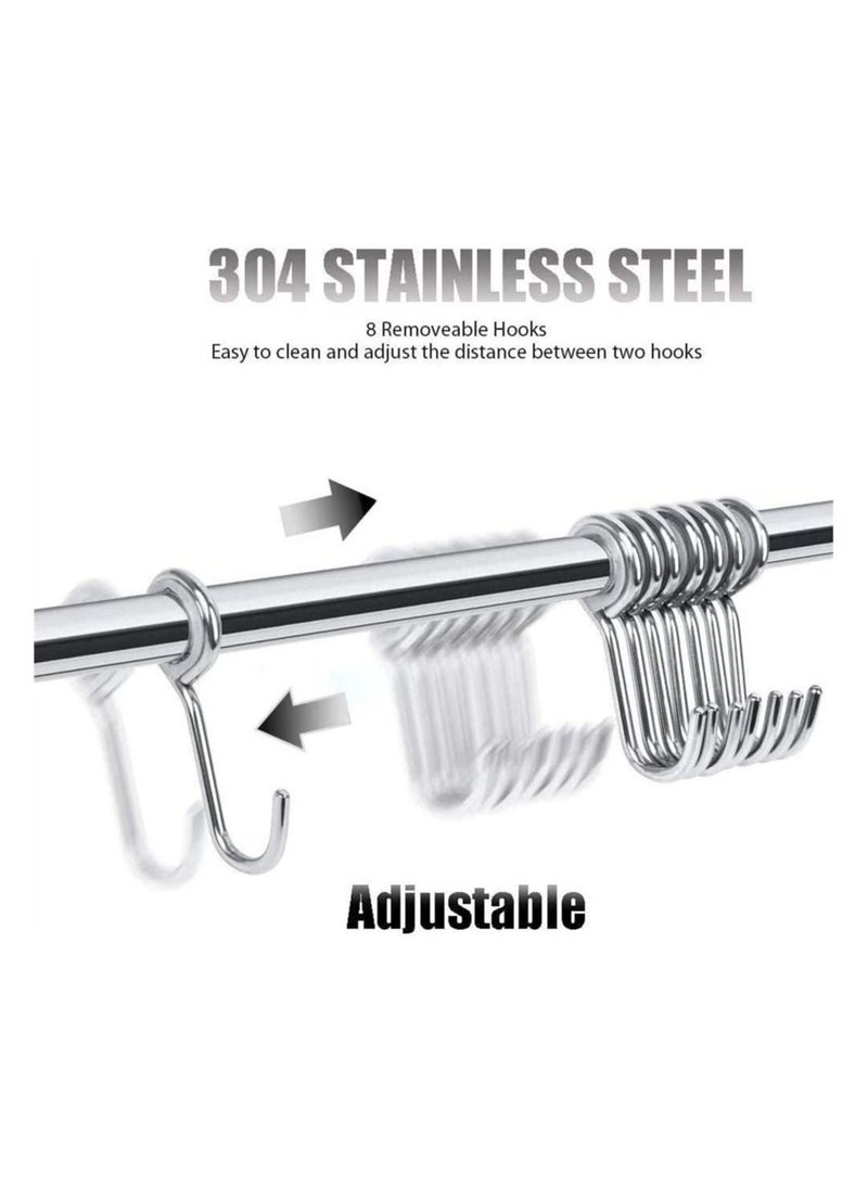 Y&D Kitchen Utensil Rack Wall Mounted Stainless Steel Hanging Rail Organize Tools with 8 Removable Sliding Hooks for Pot Lid Pan Spoon BBQ Tools Cookware Hanger Bar  - Image 3