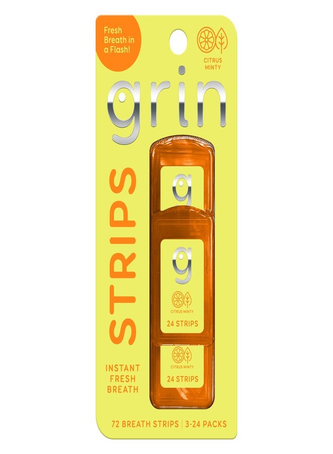 GRIN Citrus Minty Breath Strips, Instant Breath Freshener Strips, Sugar-Free Dissolving Mint Strips, No Water Needed, Portable Pocket Cases, Citrus Mint Flavor, 72 Count (3 x 24) - Image 1