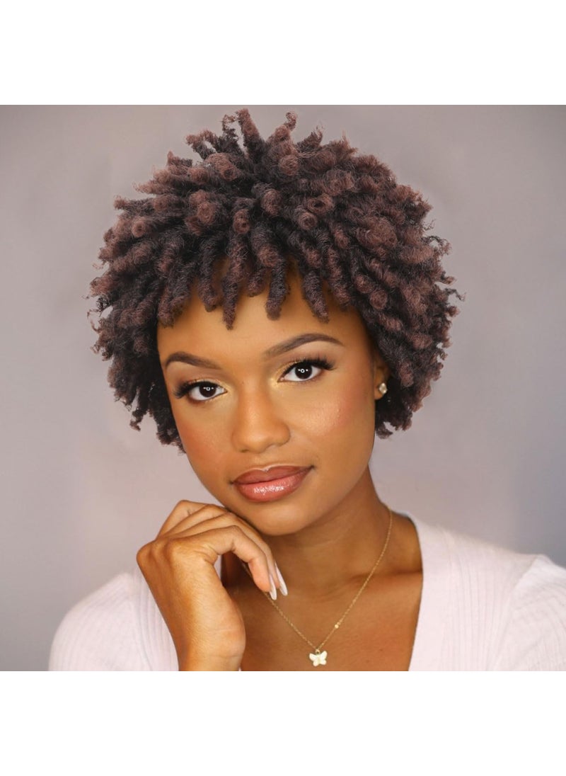 Fancy Hair - Fancy Hair Short Dreadlock Wigs Ombre Brown Faux Locs Wig Afro Curly Twist Wig Pixie Cut kinky Curly Synthetic Dreadlock Wigs for Black Women 1B30 - Image 1