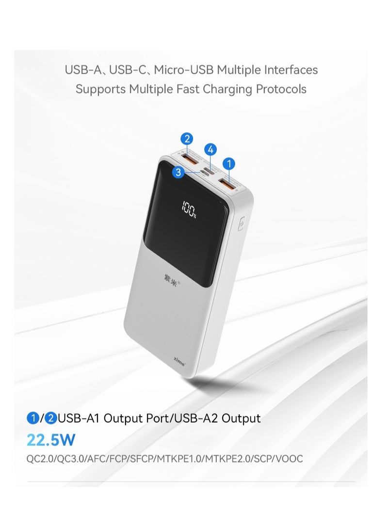 zime زين Y51 بنك طاقة، 20,000 مللي أمبير 22.5 واط كحد أقصى شاحن محمول سريع، 1 USB-C، 2 USB-A، حزمة بطارية لهاتف آيفون 16/15/14/13، جالاكسي، والمزيد - Image 2