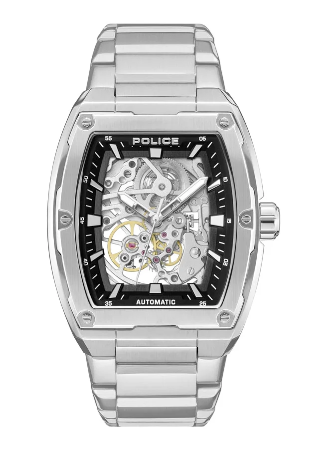 POLICE Skeletor Automatic Men's 42mm Watch with Matte Black Dial, Silver Indexes & 316L Stainless Steel Bracelet