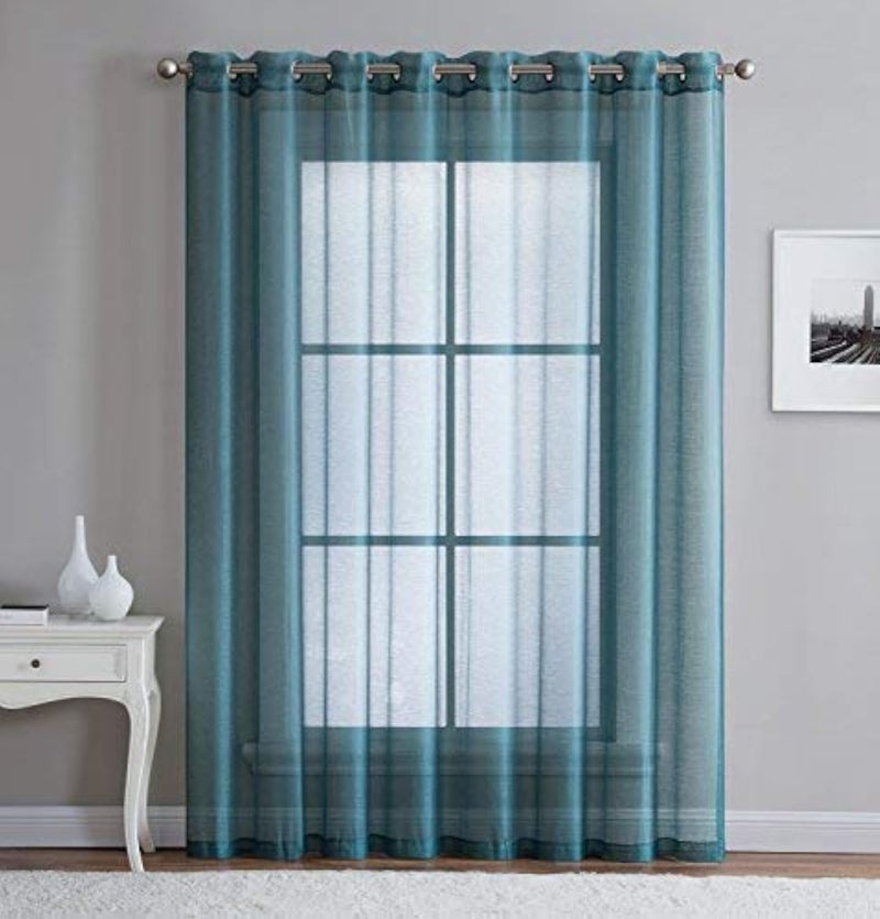LinenZone Sheer Dusty Blue Patio Door Curtains Extra Wide Curtains for Sliding Doors Elegant Glass Door Curtains for Living Room Kitchen Dining Room or Family Room Karina 102 x 84 Dusty Blue