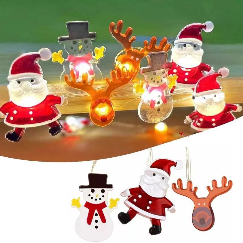 Christmas Pendant Fastener Copper Wire Light String Old Man Snowman Snowflake Deer Head Gift Box Crutches Festive Atmosphere Decorative Lanterns - Image 1