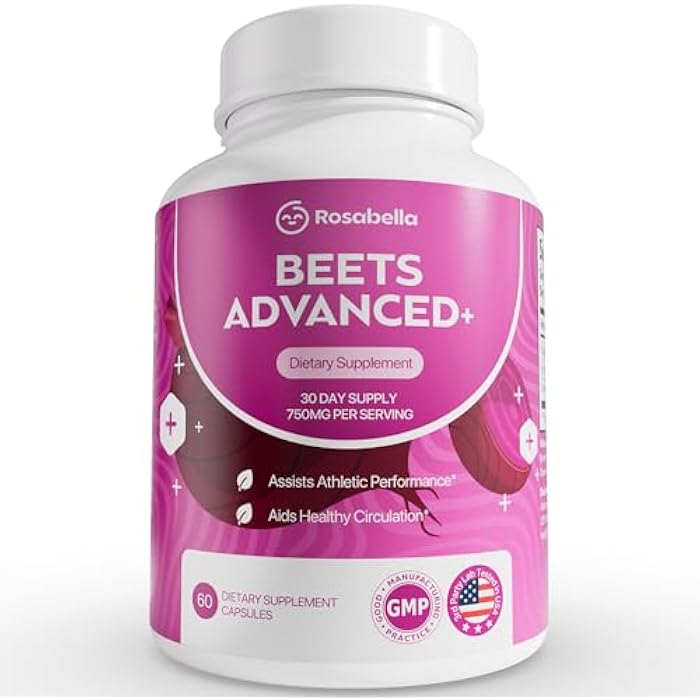 Rosabella Organic Beet Root Advanced Capsules - 500mg Beet Root Powder Aids Healthy Circulation & Vitality, Non-GMO, Beet Root Advanced Supplement - 60 Capsules, 30-Day Supply (60 Count (Pack of 1)) - Image 1