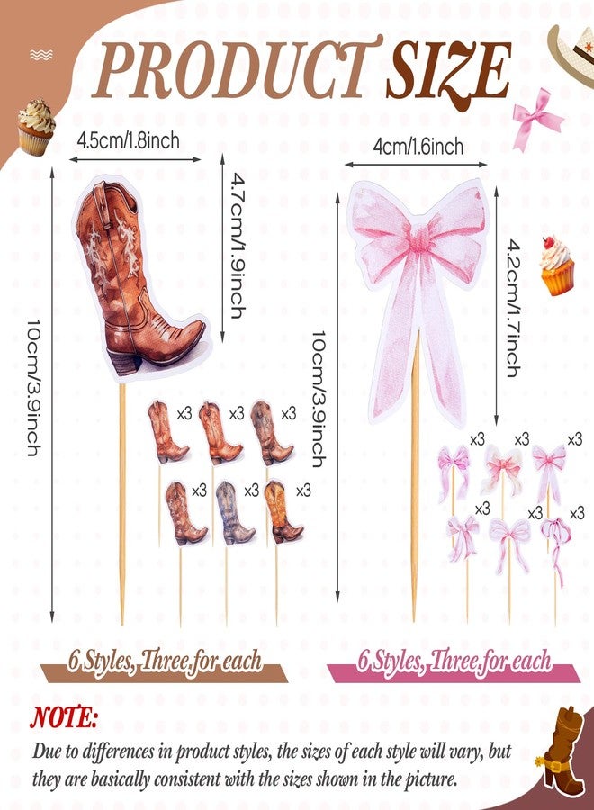 Kolldenn 36 Pcs Boots or Bows Gender Reveal Cupcake Toppers Cowboy or Cowgirl Gender Reveal Decorations Watercolor Western Baby Shower Birthday Party Supplies, Brown and Pink - Image 2