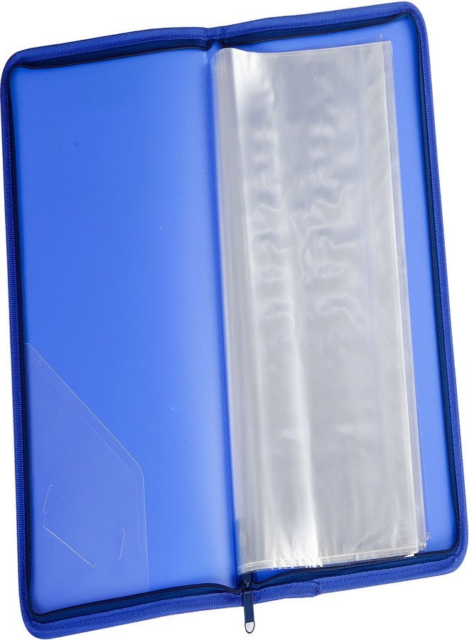 Worldone Zipper Display Book Folder for Documents, with Name Card, Made of 1mm Virgin PP Material with 20 Bound Plastic Binder Sleeves, Folder for Offices, Size B4, Blue, Set of 1 - Image 3