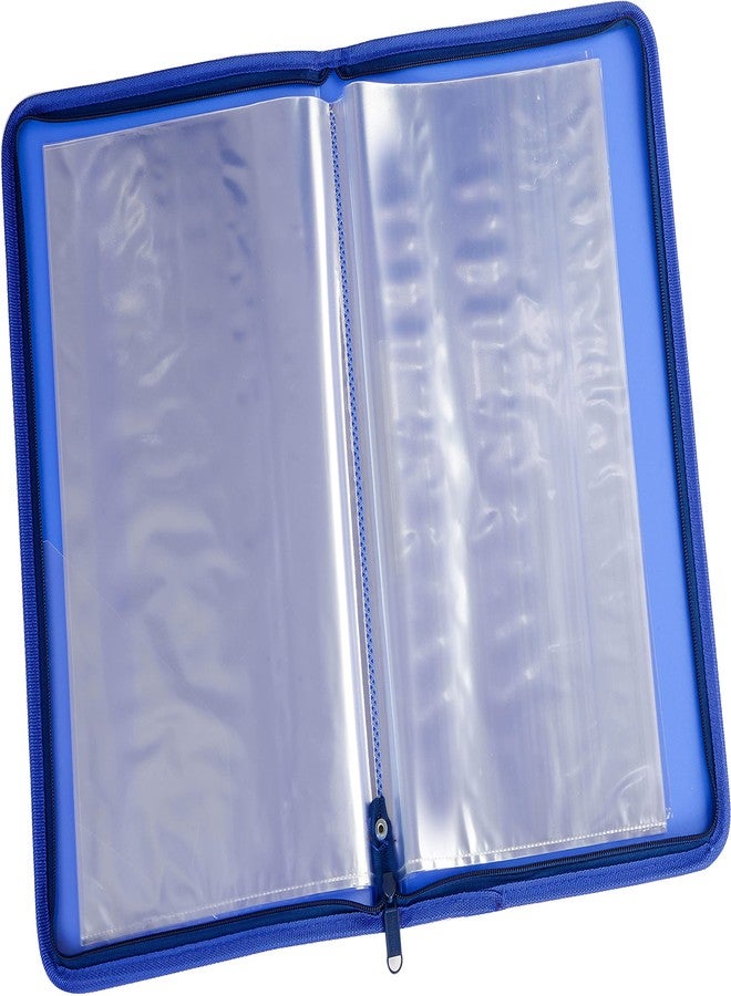 Worldone Zipper Display Book Folder for Documents, with Name Card, Made of 1mm Virgin PP Material with 20 Bound Plastic Binder Sleeves, Folder for Offices, Size B4, Blue, Set of 1 - Image 2