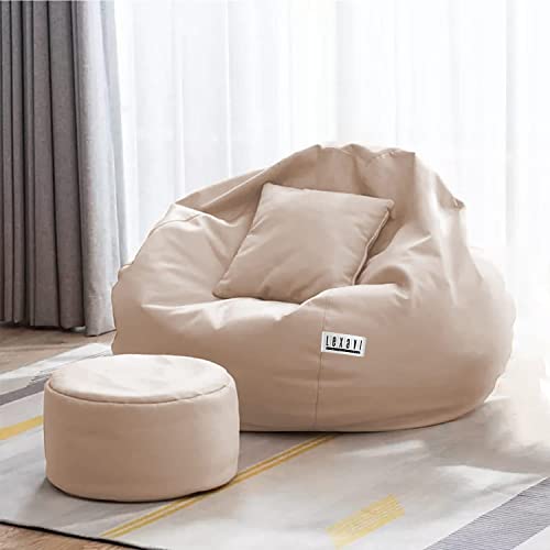 LEXAVI Brand® - 3XL Beanbag + Footrest + Coushion with Beans Filled | Ready to Use |Faux Leather, Colour - (Beige) - Image 1