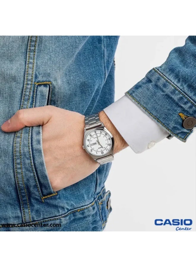 كاسيو ساعة كاسيو للرجال - MTP-V006D-7B2UDF مينا بيضاء، سوار فضي - Image 2