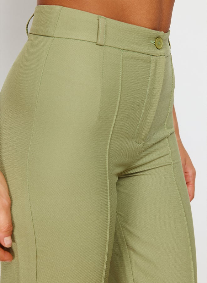 trendyol Green Straight Cut High Waist Ribbed Stitched Woven Trousers TWOSS21PL0093 - Image 5