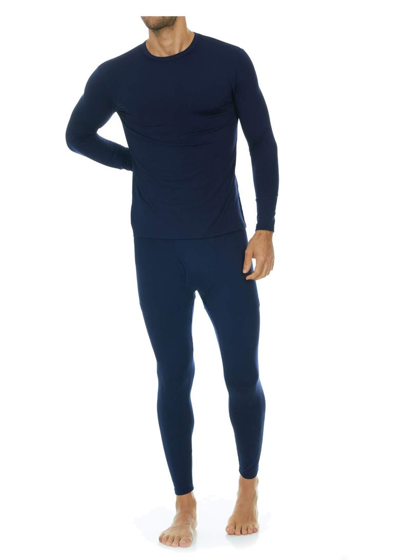 طقم ملابس داخلية حرارية قطنية للرجال، قميص وبنطلون، ملابس داخلية طويلة، أزرق - Image 1