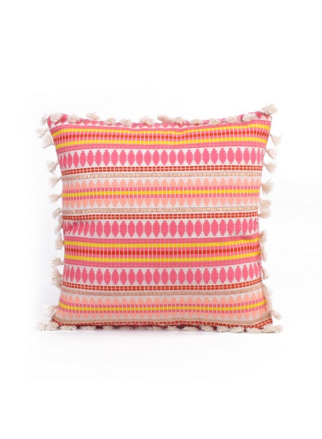 STITCHNEST أغطية وسائد هندسية وردية من STITCHNEST مجموعة من 2 - 16x16 بوصة | قماش منسوج مع خيوط | أغطية وسائد زخرفية للأريكة، السرير، غرفة المعيشة وديكور المنزل - Image 4