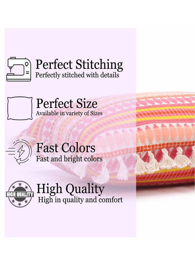 STITCHNEST أغطية وسائد هندسية وردية من STITCHNEST مجموعة من 2 - 16x16 بوصة | قماش منسوج مع خيوط | أغطية وسائد زخرفية للأريكة، السرير، غرفة المعيشة وديكور المنزل - Image 2