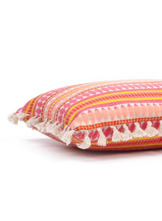 STITCHNEST أغطية وسائد هندسية وردية من STITCHNEST مجموعة من 2 - 16x16 بوصة | قماش منسوج مع خيوط | أغطية وسائد زخرفية للأريكة، السرير، غرفة المعيشة وديكور المنزل - Image 5