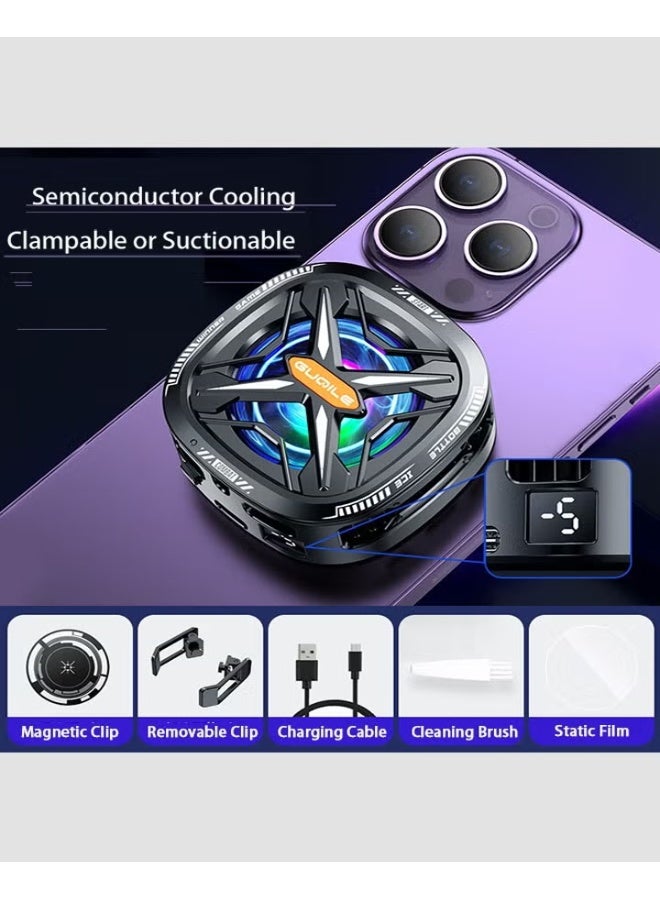 Phone Cooler for Gaming Magnetic Back Clip Dual Purpose Phone Cooling Fan Digital display temperature Mobile Cooling Fan without Noise for Playing Games Tiktok for Universal iPhone/Android Smartphone - Image 1