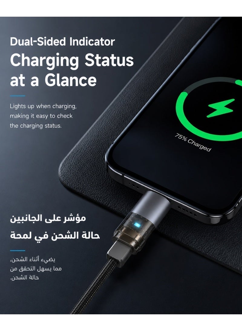 مكدودو كابل Mcdodo CA-5585 USB-C إلى USB-C بقدرة 100 واط PD شحن سريع بطول 1.2 متر تصميم شفاف برتقالي مع إضاءة LED لأجهزة Type-C - Image 3